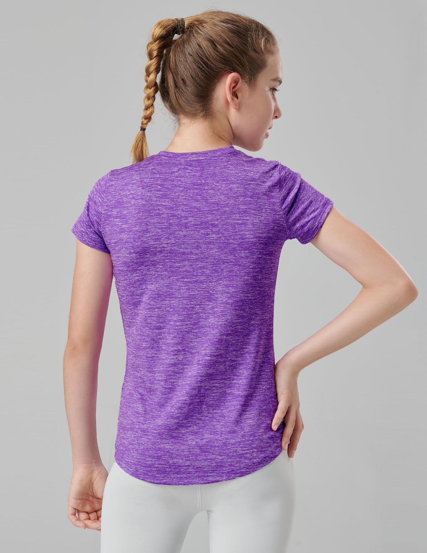 4 Pack: Youth Girls Athletic Shirts, Short Sleeve Dry Fit Apparel Tech Tshirts, Sports Activewear for Kids Teens (Set 3, Large)
