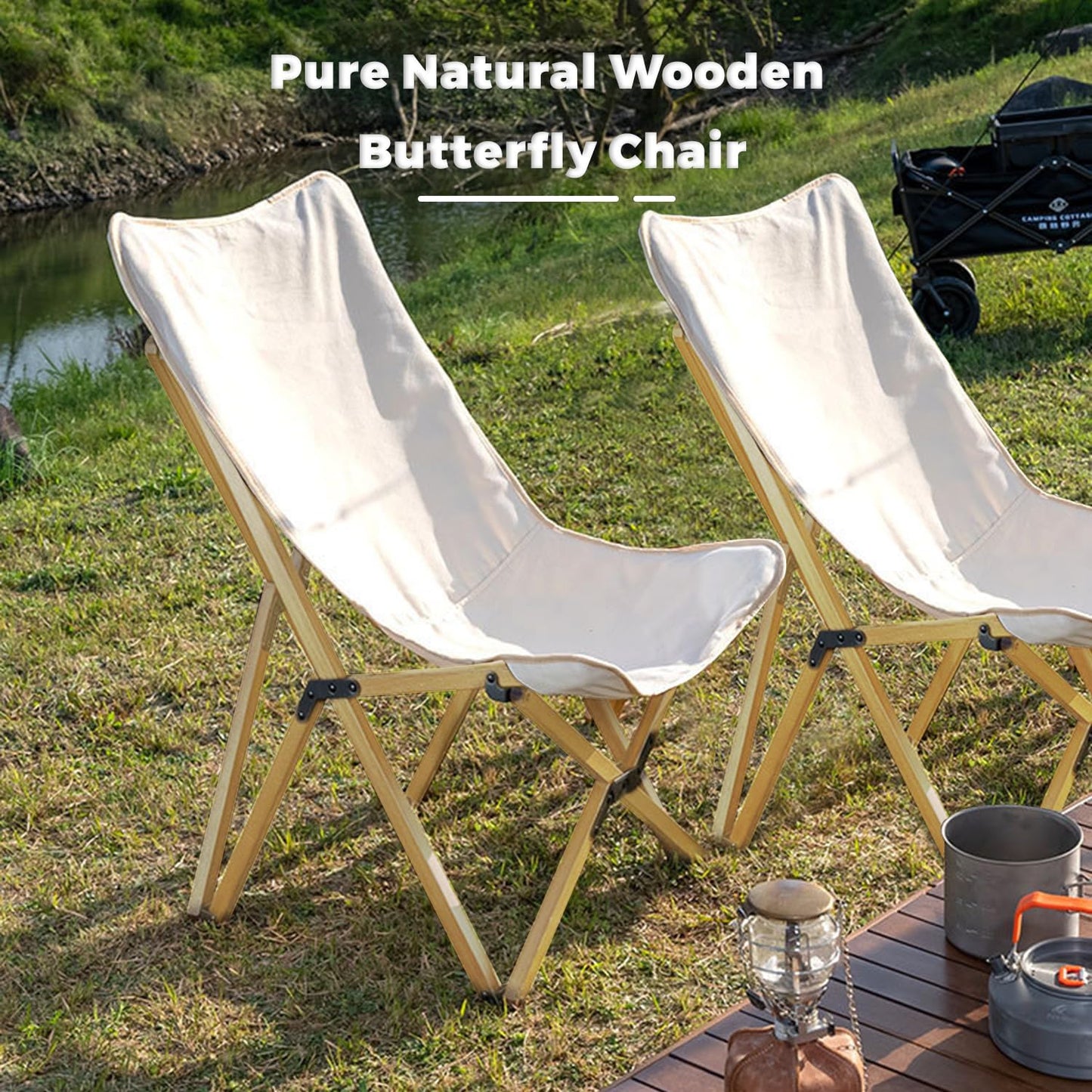 2 Pack Outdoor Folding Camping Chair, Beach Chair with Backpocket and Carry Bag, Portable Butterfly Reclining Chair for Camping, Picnic, Beach, Patio