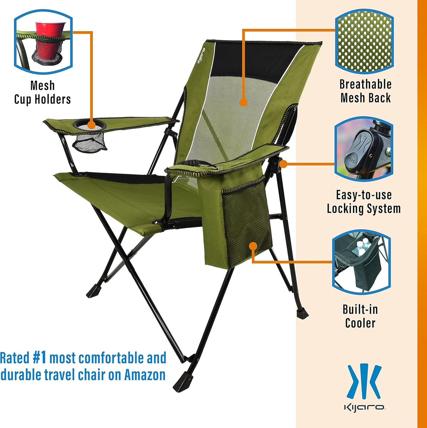Kijaro Enjoy Versatile Folding Sports, Outdoor Chair & Lawn Chair, Dual Lock Feature, Maldives Blue (Hard Arm)