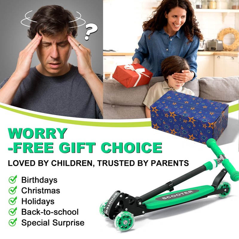 Kids Kick Scooter - LED Light Up 3 Wheel Kick Scooter for Kids 3-5, Adjustable Handlebar Height, Long Anti-Slip Deck,Heavy Duty Metal Scooters for Boys Girls Ages 3-5 5-7, up to 150 Lbs