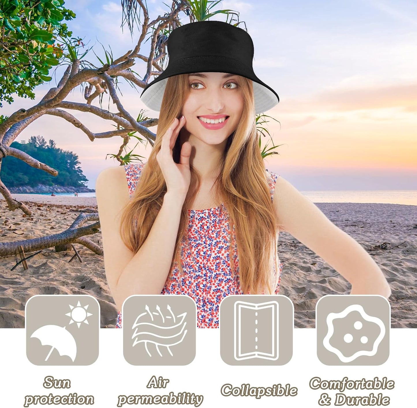 Reversible Cotton Sun Hat for Women | Summer Travel & Beach Fishing Cap