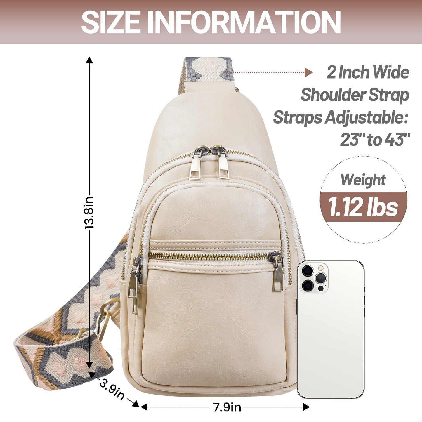 KFXFENQ Sling Bag for Women PU Leather Sling Bag Small Crossbody Sling Backpack Multipurpose Chest Bag for Women Cycling (1-Beige)