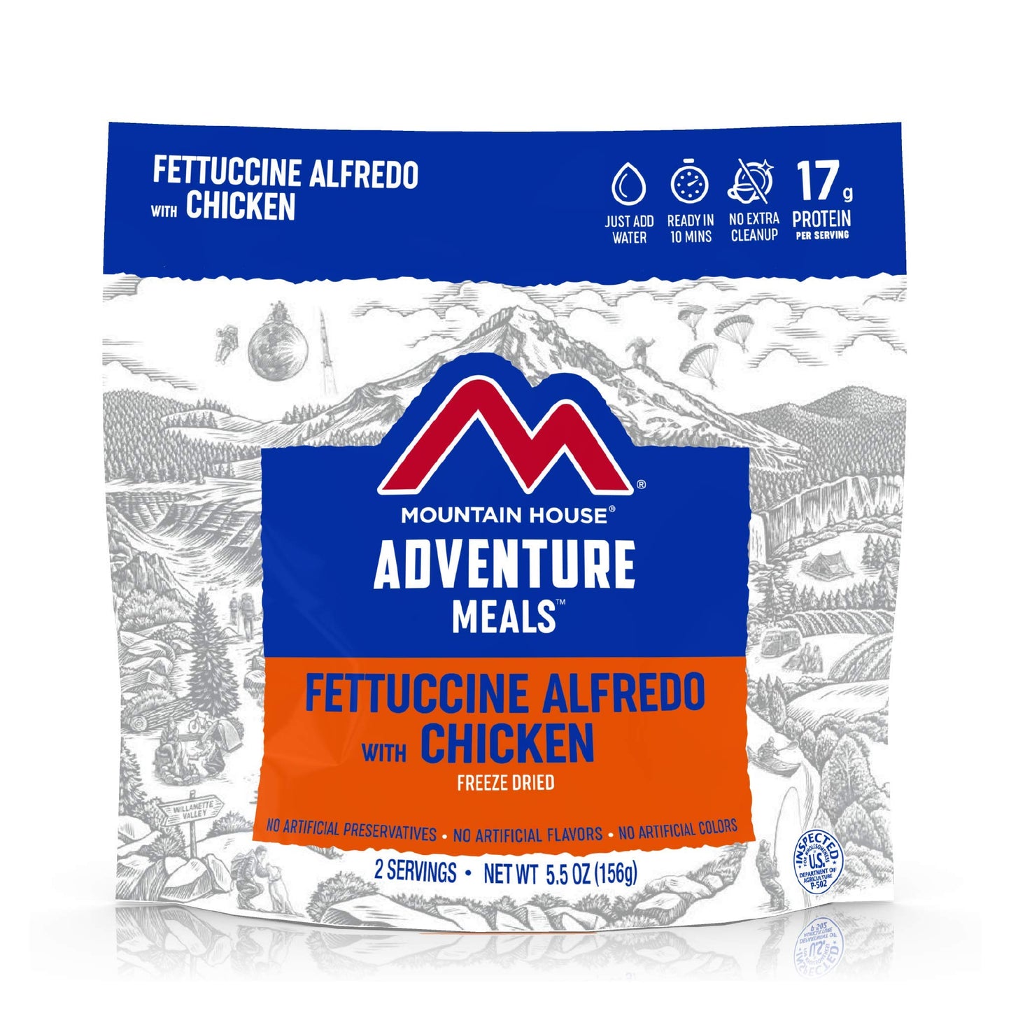Mountain House Buffalo Style Chicken Mac & Cheese (2 Servings) and Fettuccine Alfredo with Chicken (2 Servings) | Freeze Dried Backpacking & Camping Food