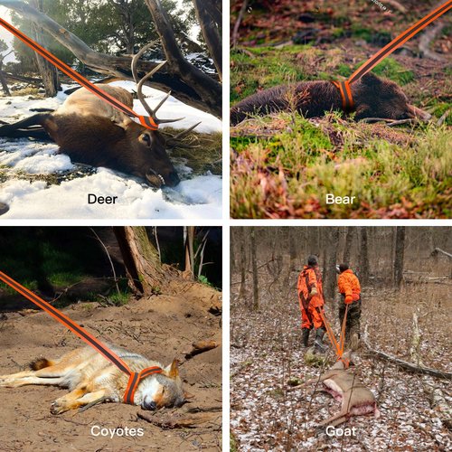 GearOZ Deer Drag Ropes with Harness, 2PCS Durable Deer Hunting Pull Strap 76" Reflective Orange Strap with Sturdy Handle, Easy to Use Deer Hunting Gift for Hunter/Men, Ideal Hunting Gear Accessories
