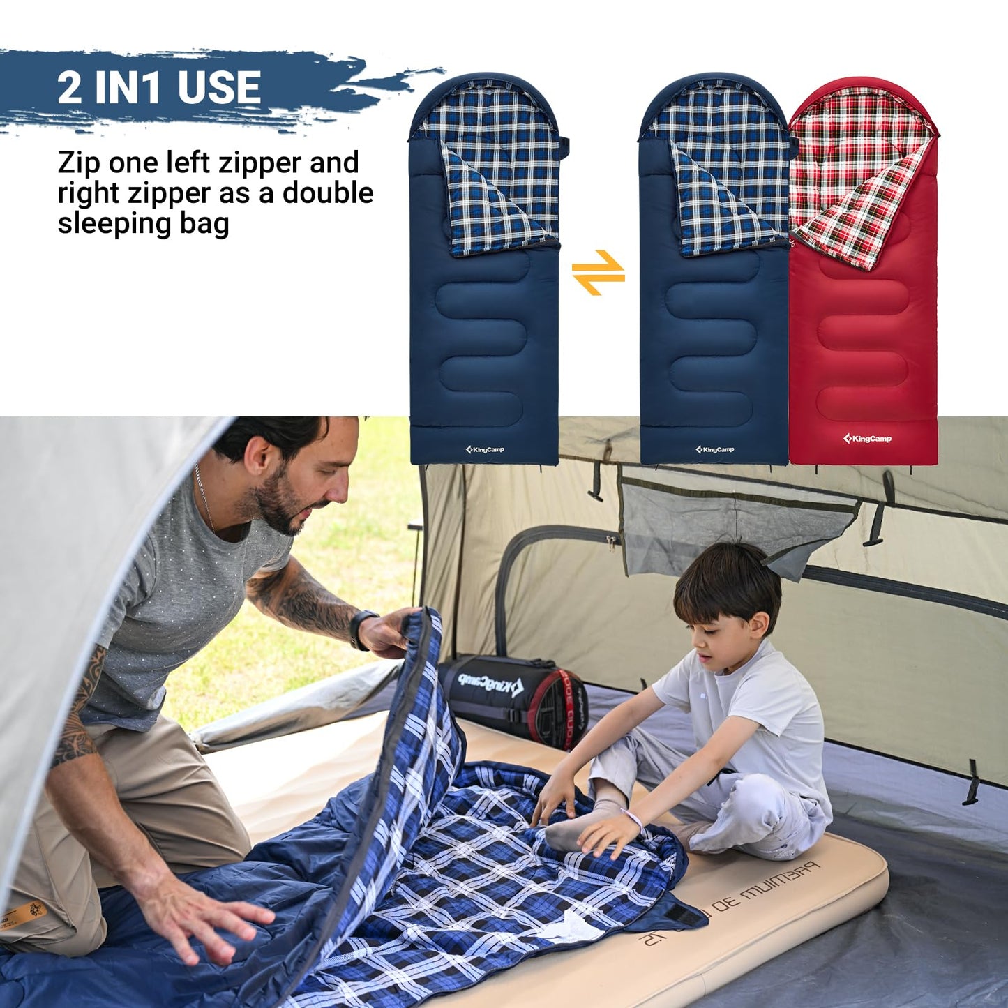 KingCamp 45°F Kids Sleeping Bag, Lightweight Waterproof & Compact Flannel Sleeping Bags Cold Weather & Warm Youth Essentials Gear Accessories for Camping, Fits 10-12 Children up to 5'5" Tall