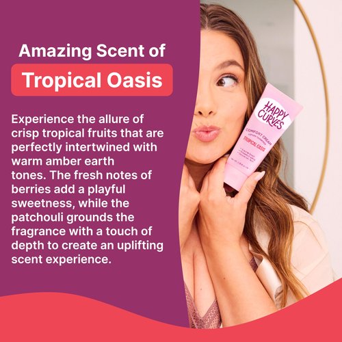 HAPPY CURVES Lotion to Powder Anti Chafing Odor Control Cream for Women: Aluminum-Free Cream for Private Parts, Under Breast, & Body 2.25 Fl Oz (1 Pack, Tropical Oasis)