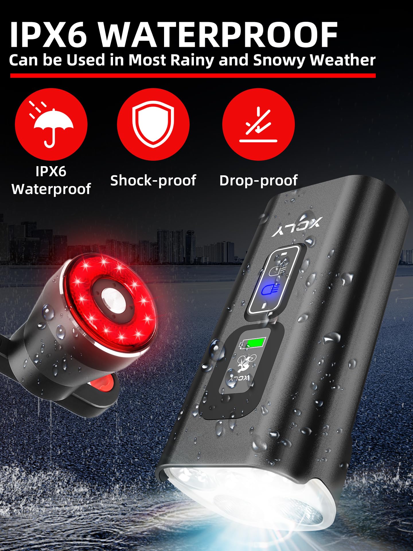 10000mAh Bike Lights for Night Riding - Mental Bike Light Set 5LED Light USB Rechargeable Front and Back Headlights & Taillights for Night Riding - 20000 Lumen, Easy Install, IPX6 Waterproof - Black