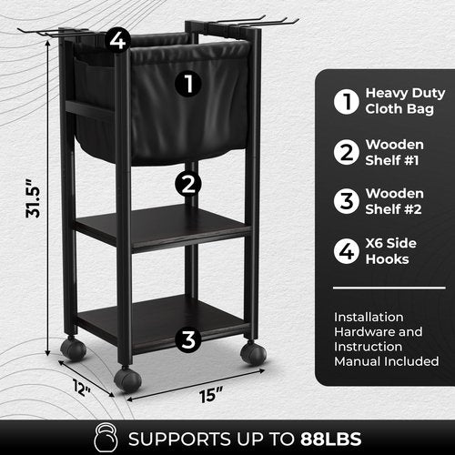Guider Steel Multifunctional Home Gym Storage Rack - Metal Exercise Equipment Storage w/Wooden Shelf, Hooks & Black Yoga Mat Home Gym Organizer Basket - 88LBS Max Cap Weight Rack for Dumbbells & More