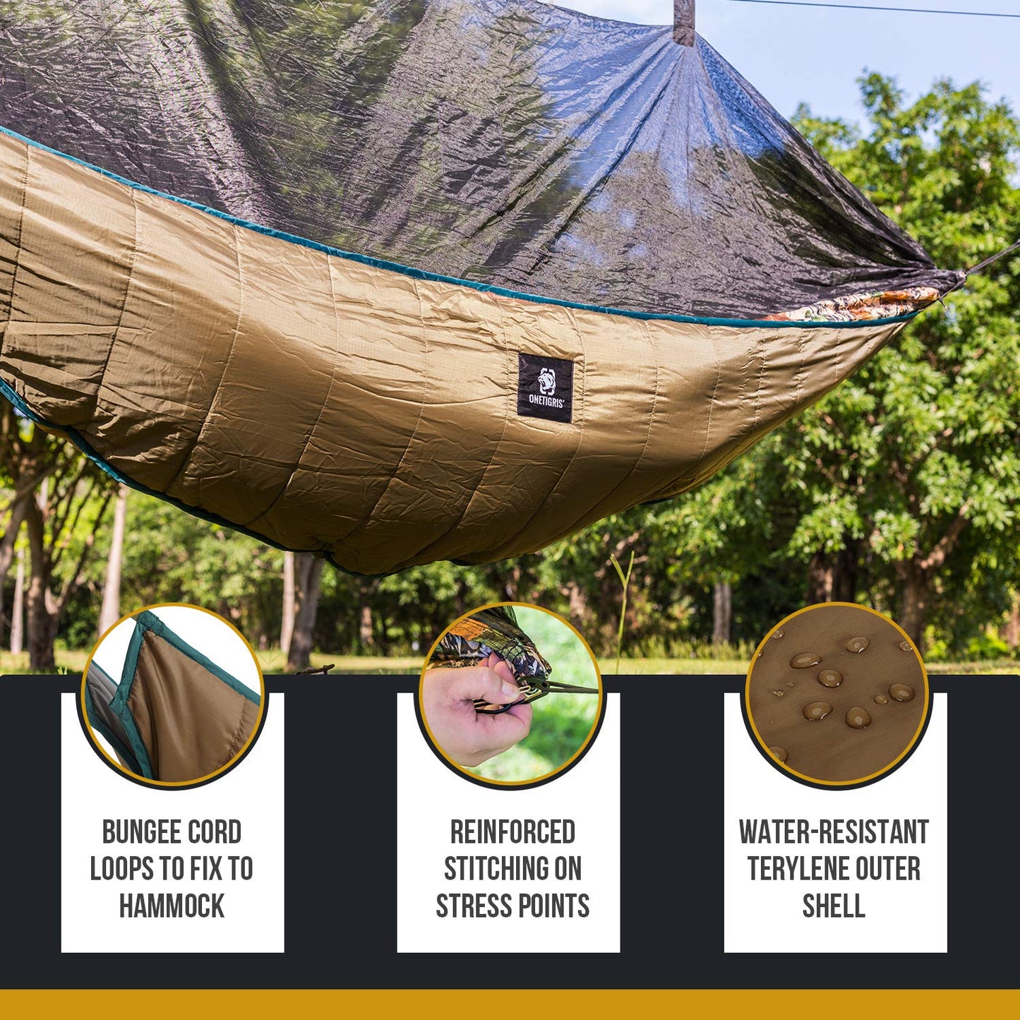 OneTigris Hideout Hammock Underquilt + Bulwark Camping Tarp + KOMPOUND Camping Hammock