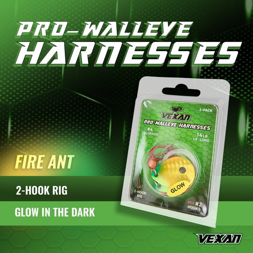 Vexan Glow Walleye Spinner Rig – Worm Harness with Live Bait Rig for Walleye Fishing, Crawler Harness and Fishing Lures (4-Count, Fire Ant)