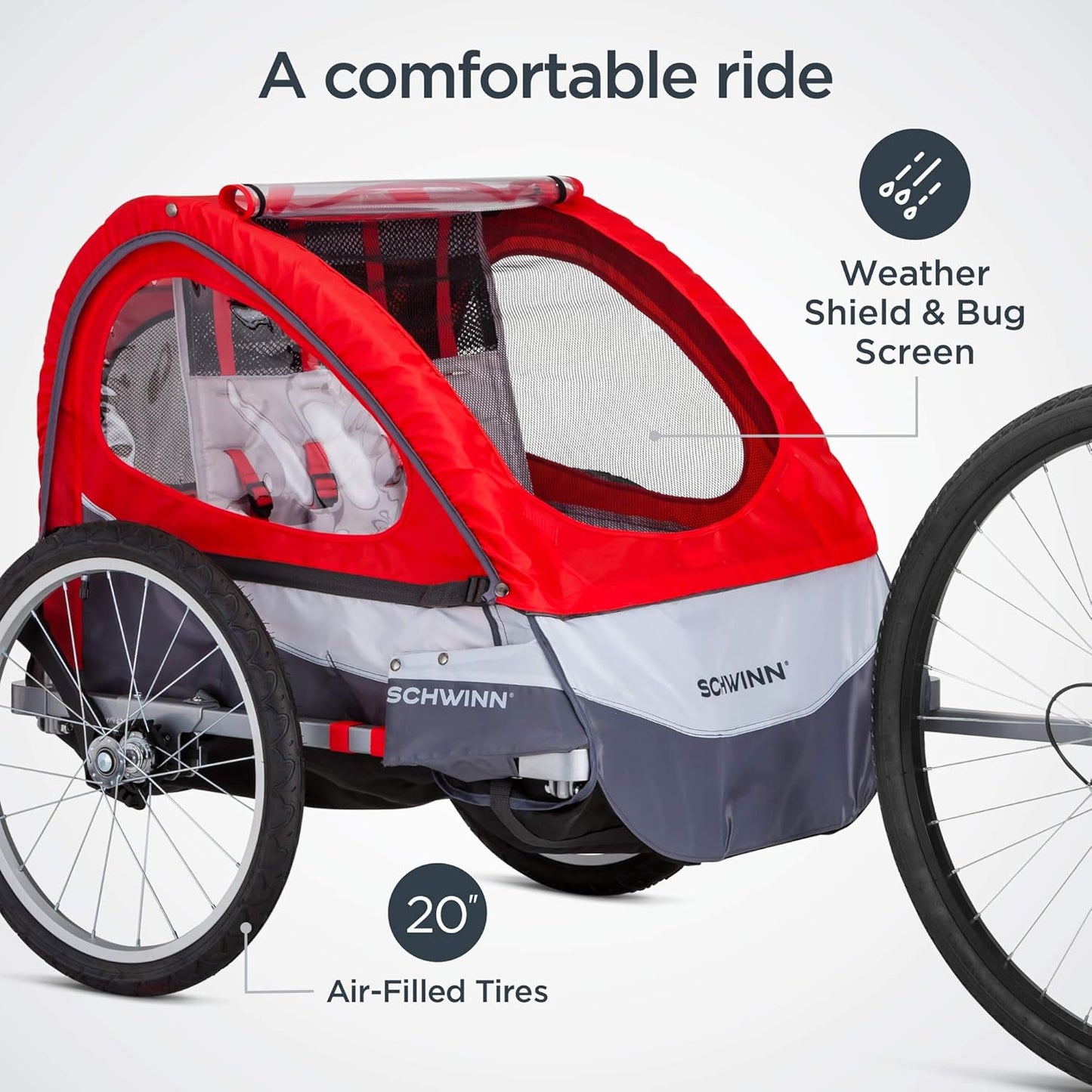 Schwinn Trailblazer Plus, Trailblazer, Joyrider or Echo Kids Bike Trailer, Single or Double Seat, Universal Coupler, Folding Frame, Quick-Release Wheels, Canopy, Schwinn Bike Trailer for Kids