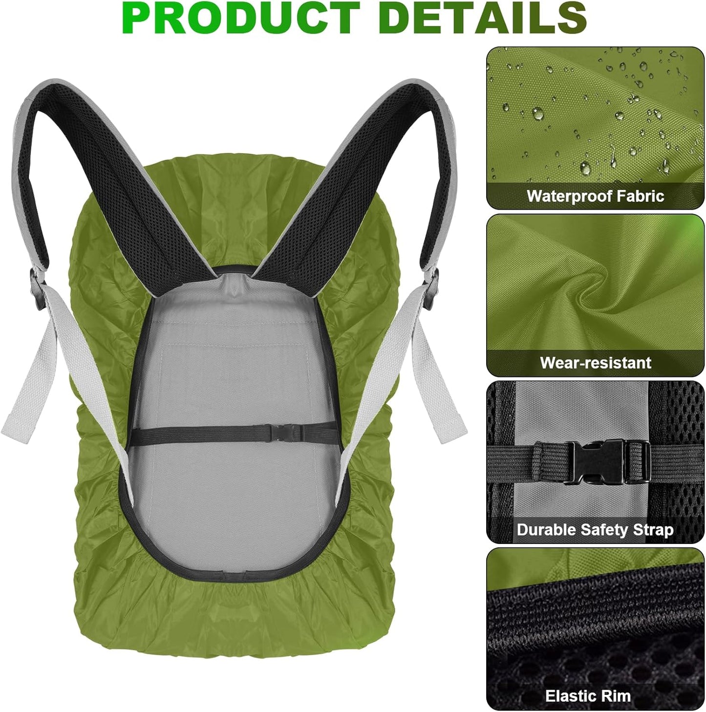 LAMA 2pcs Waterproof Rain Cover for Backpack, Reflective Rainproof Protector for Anti-dust and Anti-Theft M 30L-40L Black