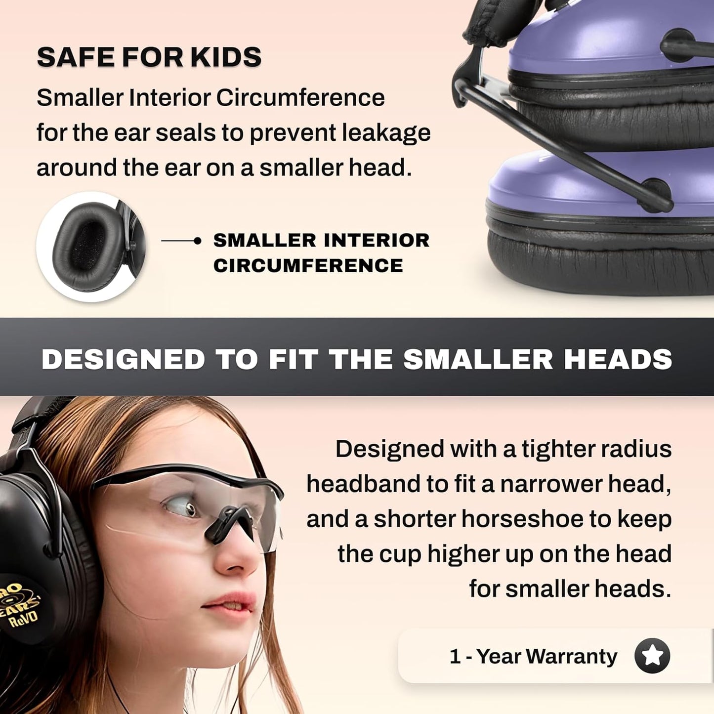 Pro Ears ReVO Electronic Earmuffs, Child-Sized Hearing Protection Muff, NRR 25, Dual Circuit Board, Exclusive DLSC Technology