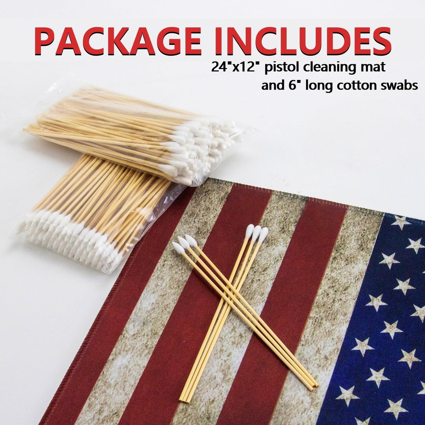 24"x12" Gun Cleaning Mat with 200PCS 6" Gun Cleaning Swabs - Waterproof, Oil-Resistant, Anti-Slip Pistol Mat for All Handguns - Thick Workbench Pad and Lint-Free, Highly Absorbent Long Cotton Swab