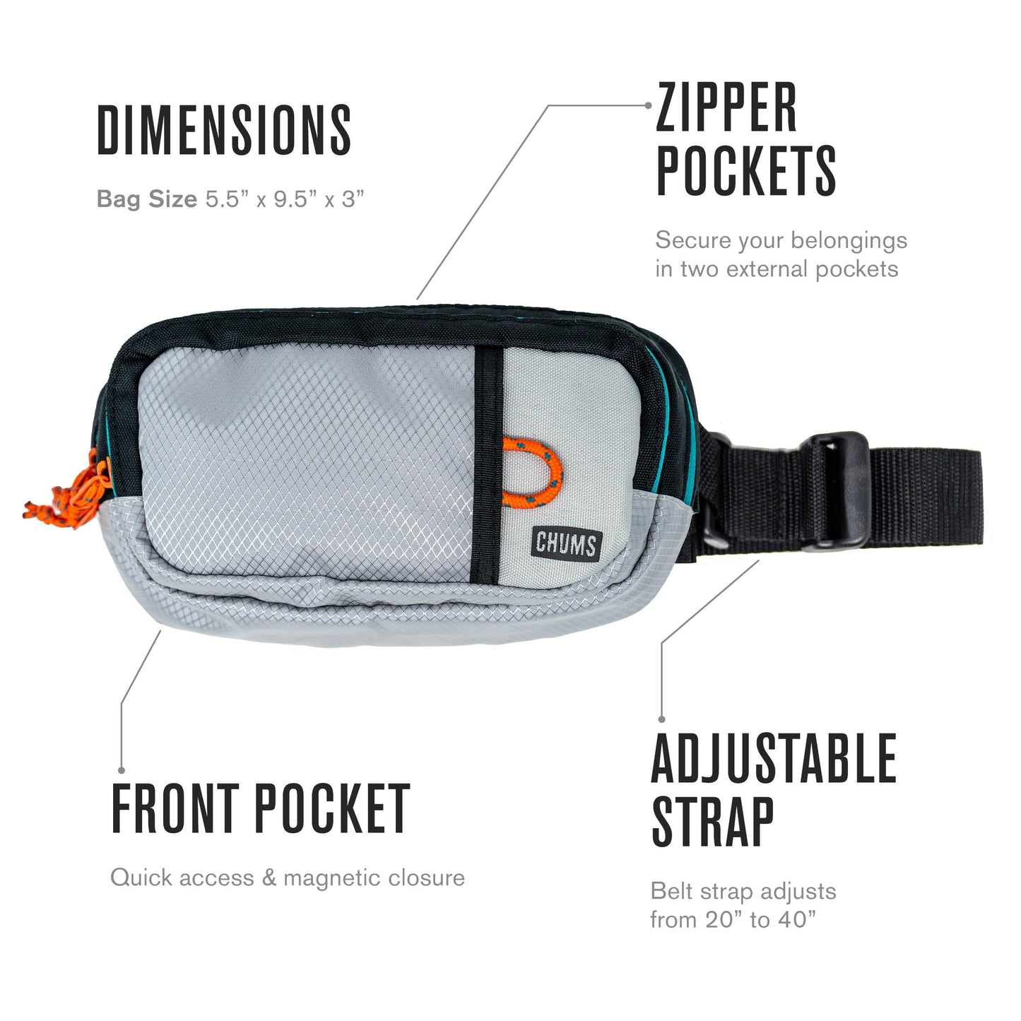 Chums Trekker Waist Pack - Unisex Tactical Fanny Pack & Bum Bag with multiple Storage Pockets for Travel and Hiking - Black