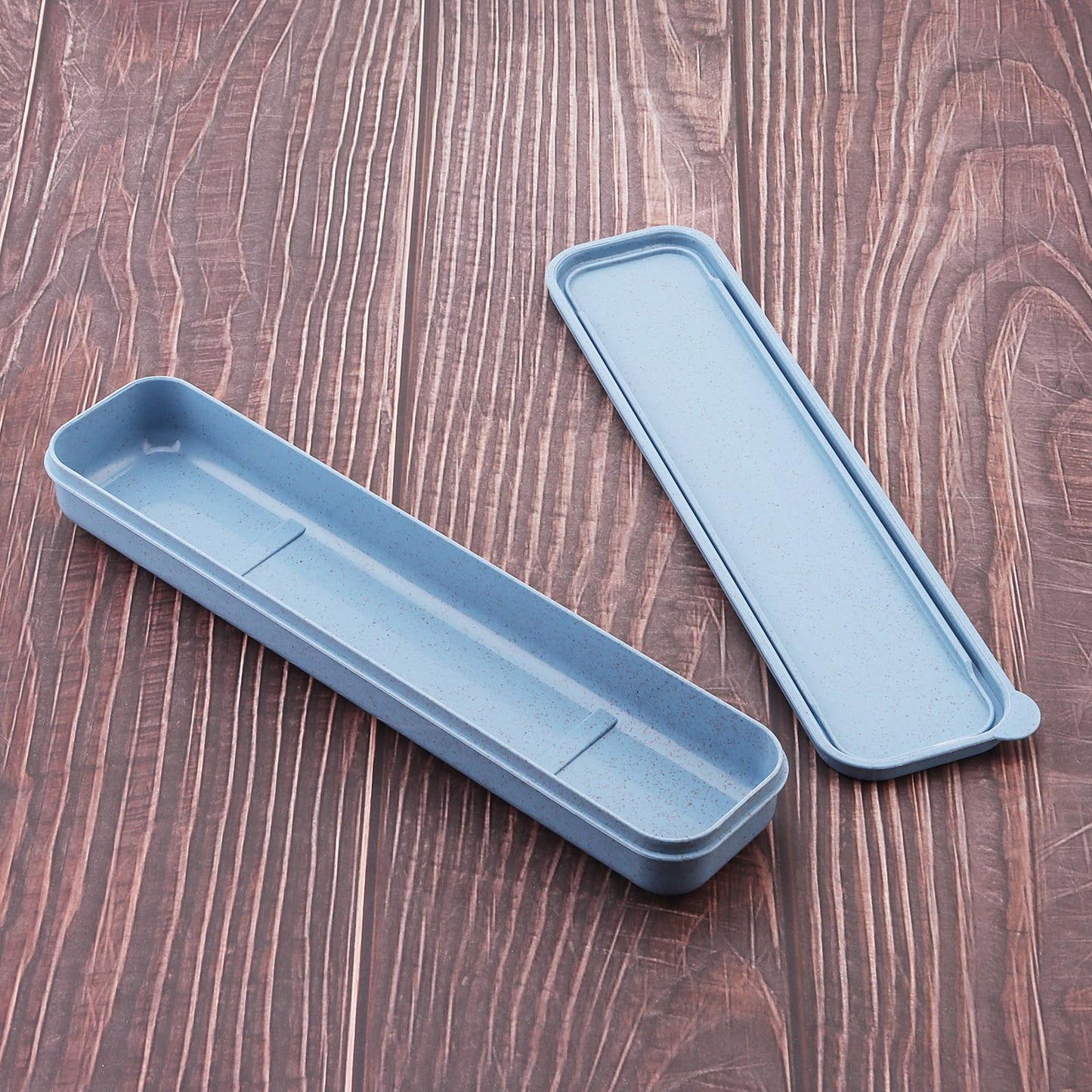 OriGlam 1pcs Reusable Utensils Wheat Straw Travel Cutlery Box, Portable Tableware Flatware Box for Picnic Camping (Blue)