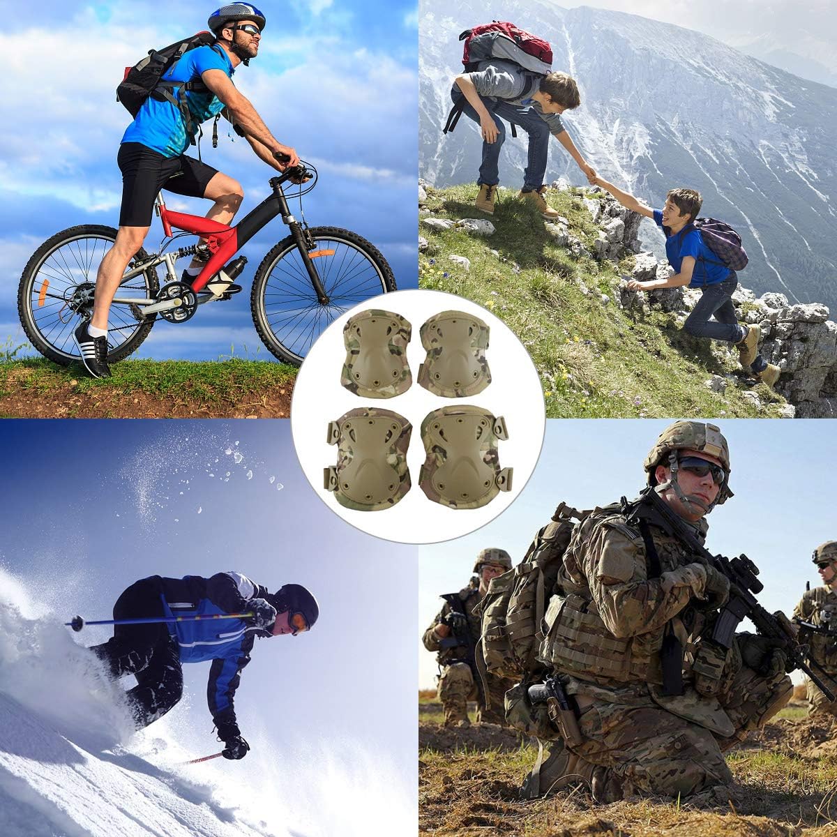 AOUTACC Tactical Combat Knee & Elbow Protective Pads Set for Outdoor CS Paintball Game Cycling Safety Skateboarding Gear Skates Knee Protection Guard Pads