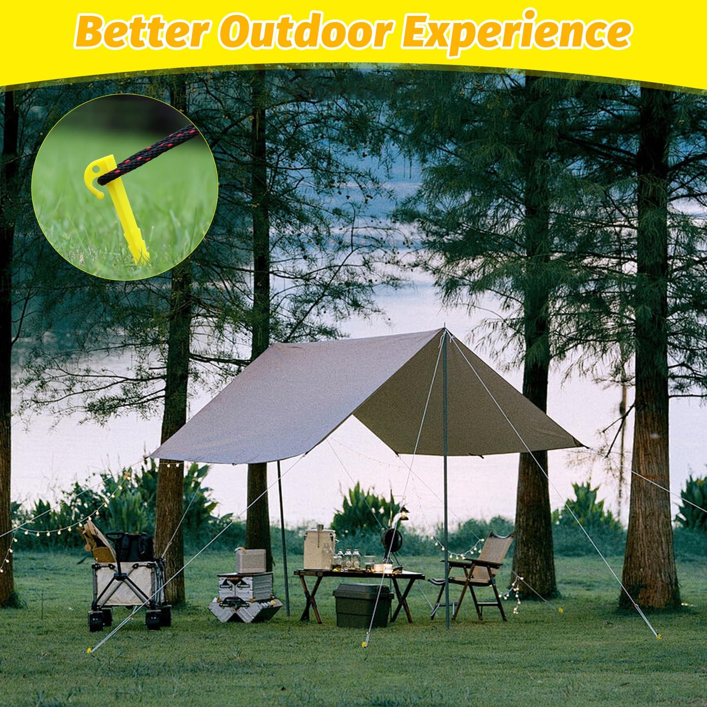 12 Pack Plastic Tent Stakes,5.7 inches, Ideal for Sand, Camping, Backpacking, Beach, Garden, and Lawn use. Durable, Rust-Resistant, and Reliable Support.(Yellow)