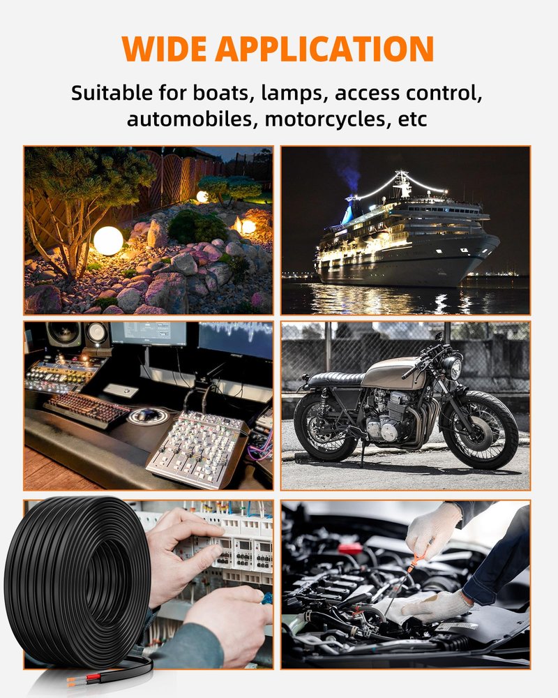 CONEPY 18 Gauge Wire, 18 AWG 2 Conductor Electrical Wire, Flexible/Oxygen-Free Tinned Copper/Stranded PVC 18/2 Cord for Automotive, Marine, LED Strips, Solar, RV, Lighting (30FT)