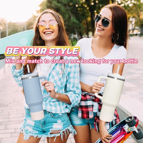 WK IEASON 2 Pcs Tumbler Bottom Protector Boot for Stanley Quencher Adventure 40oz & Stanley IceFlow 20oz 30oz and Compatible with Hydro Flask Water Bottle 12oz 21oz 24oz(Rose Quartz/Cream)