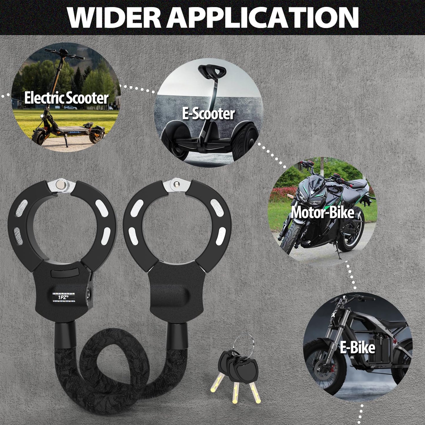 1PZ SLA-D3S Scooter Locks Anti Theft Bike Chain Lock Best Electric Scooter Lock Replacement for Segway Ninebot Xiaomi Razor and Bicycle Lock Cable Accessories