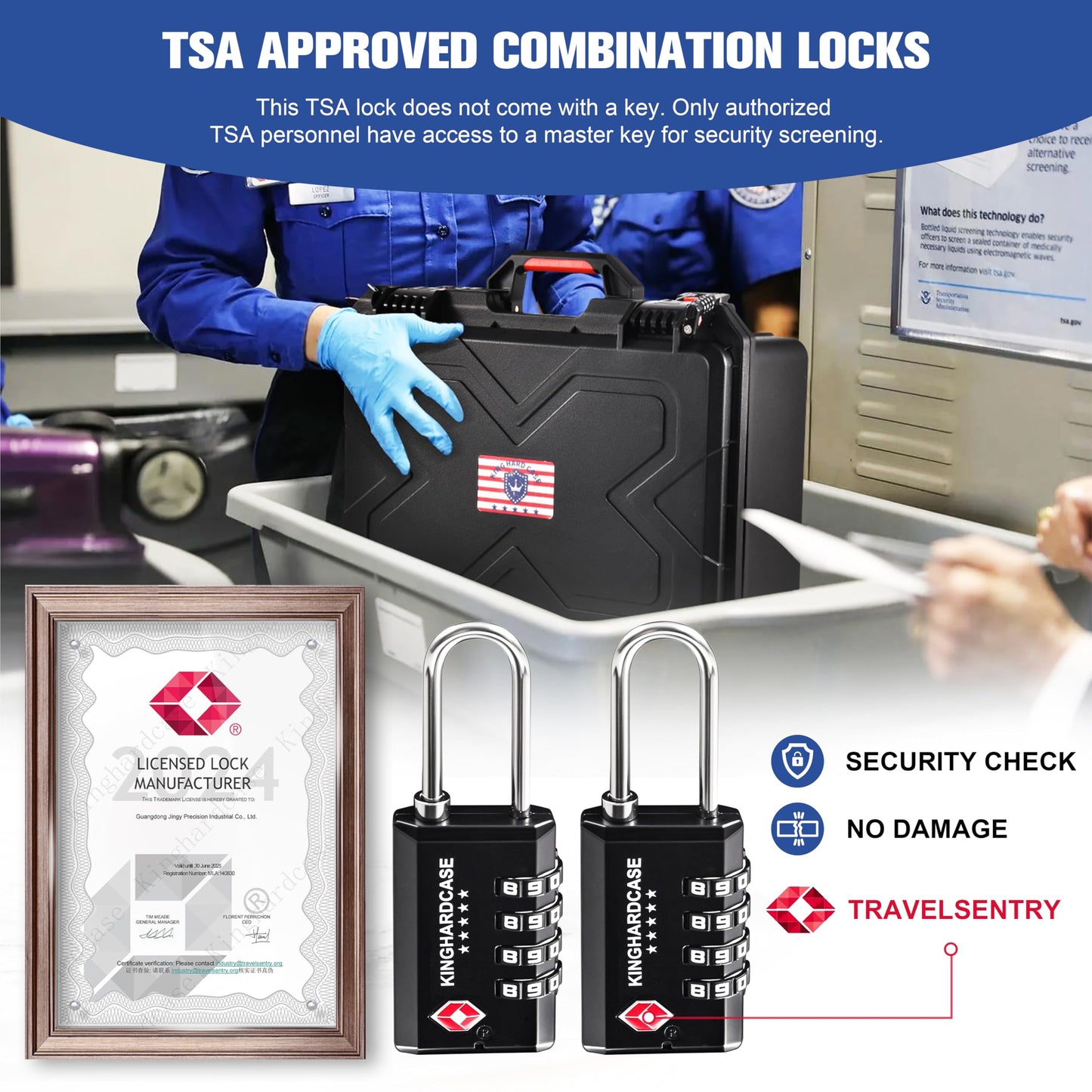 Kinghardcase 2 Pack TSA Approved Gun Locks, 4 Digit Combination Locks for Gun Case, Ammo Box, Rifle Bag, Luggage, Durable Resettable Locks with Locking Hook, Zinc Alloy, Travel Security