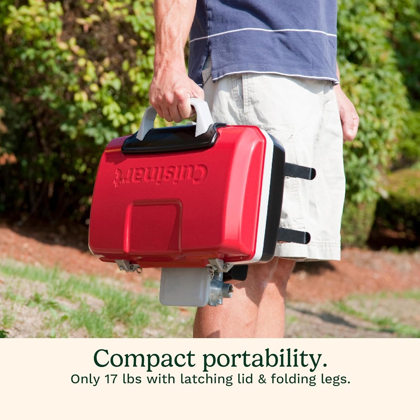 Cuisinart Petite Gourmet Portable Gas Grill, Compact Portable Grill Propane, 150 Sq. In. Cooking Surface, 5,500 BTU Burner Small Gas Grills for Camping, BBQ, Folding Legs and Carry Handles, Stainless