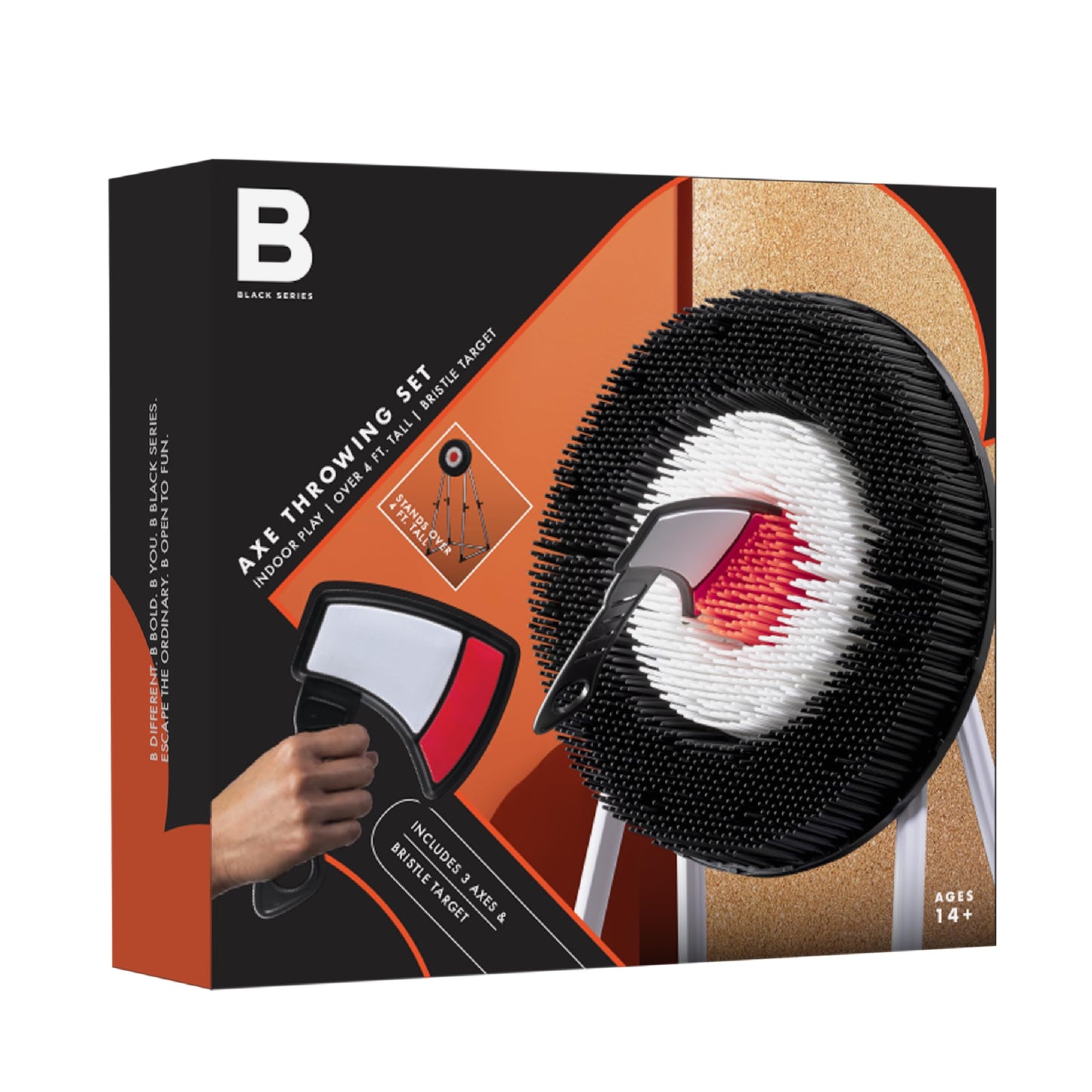 Black Series Axe Throwing Set – Indoor & Outdoor Party Game| Safe Plastic Axes| Collapsible Bristle Target Stand| Fun Sports Activity| Yard Game, Game Nights, Beach, Camping, July 4th Game