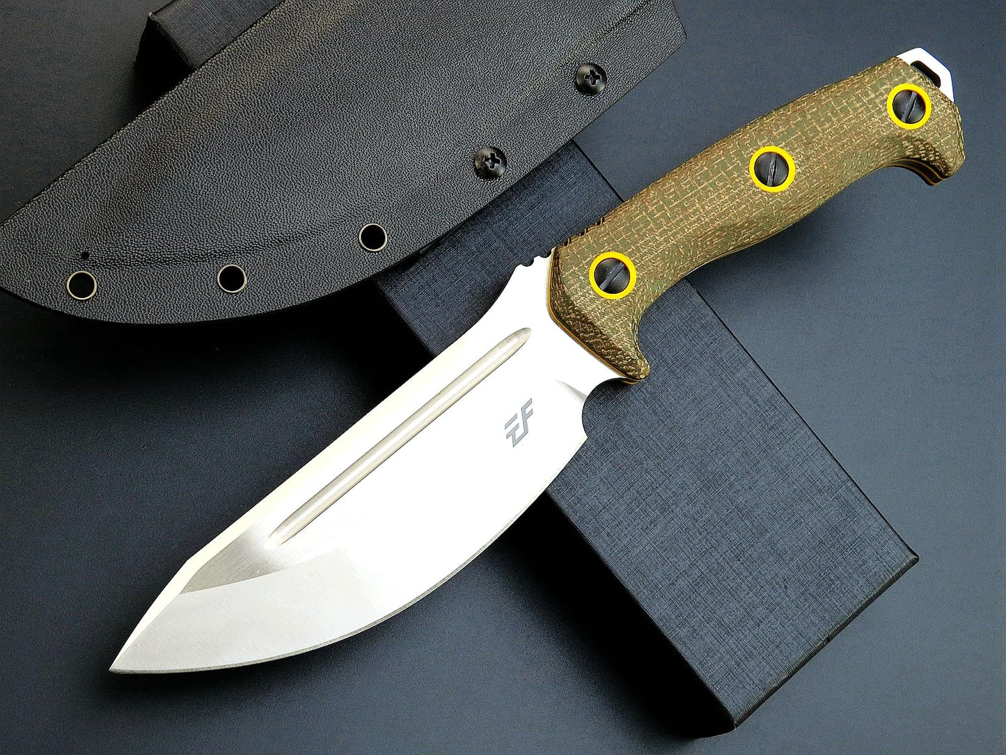 Eafengrow EF137 Fixed Blade Knife 2" Width N690 Steel Blade Micarta Handle Full Tang Heavy Duty Straight Knifes for Outdoor Working Camping Bushcraft(Green)