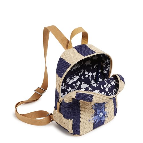 Vera Bradley Mini Backpack, Navy Stripe Straw