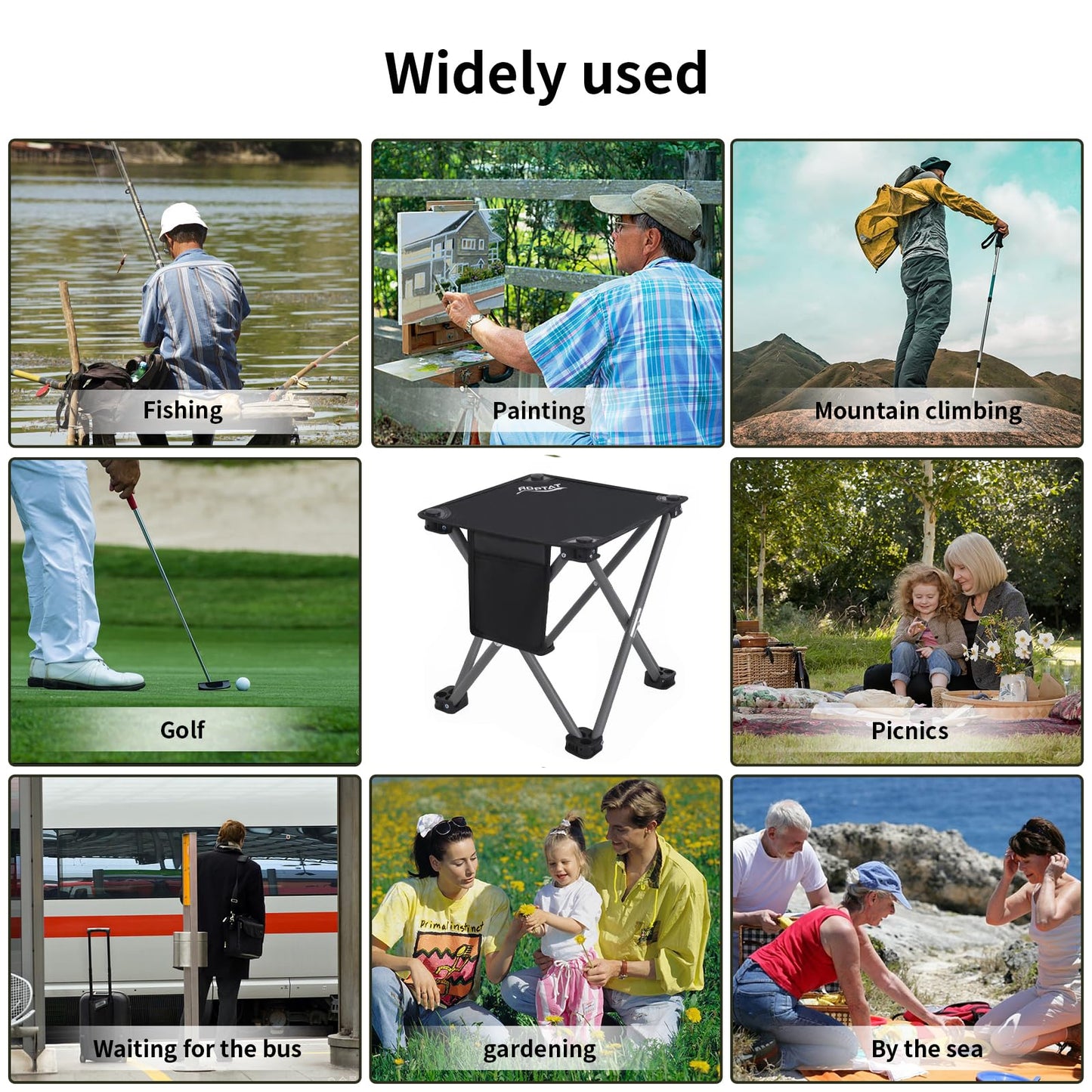 Roptat Camping Stool,Portable Folding Compact Lightweight Stool Seat for Camping Fishing Hiking Gardening Outdoor Walking Backpacking Travelling and Beach with Carry Bag (Black)