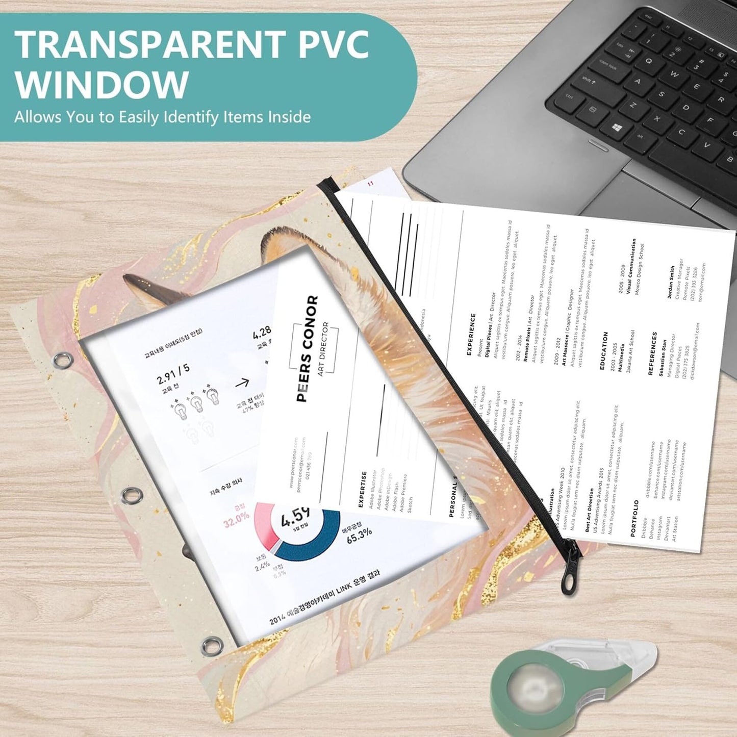 Largemouth Bass Fish 2 Pack 3 Ring Binder Pocket A4 Size Binder Pouches Clear PVC Loose Leaf Folder Sleeves Storage Bags for Files, Documents