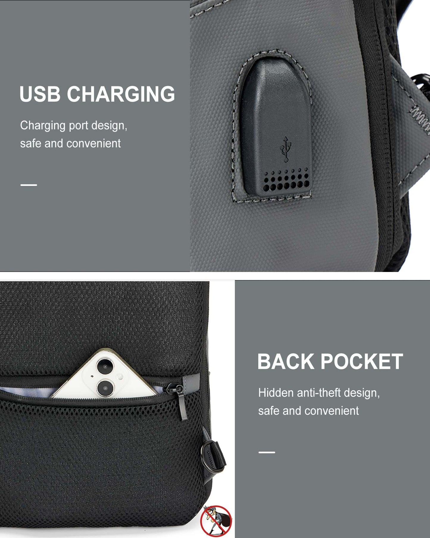 Grey Sling Bag for Men Women, Small Anti Theft One Strap Motorcycle Backpack Sling Tactical Chest Bag for Swimming Diving Outdoor Sports