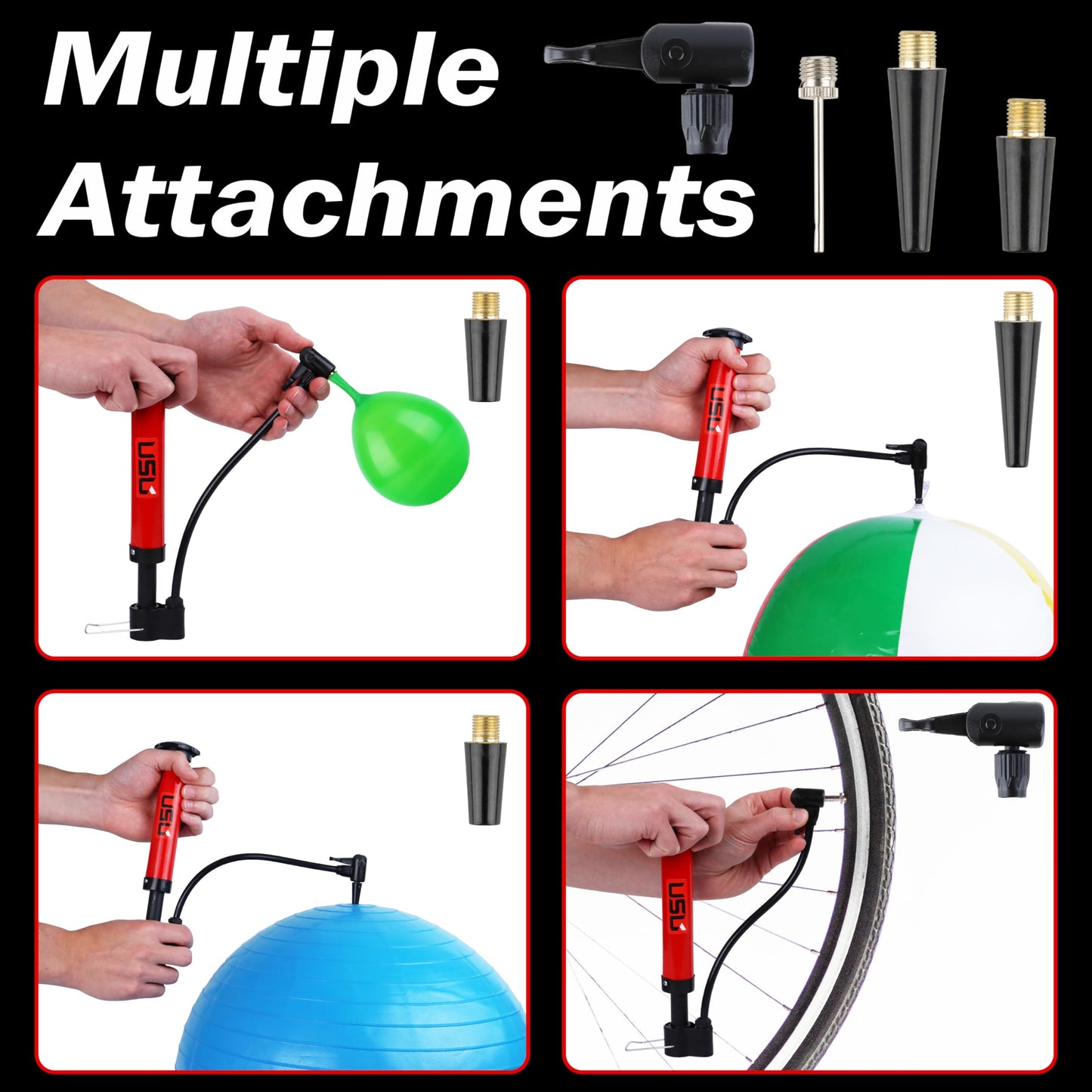 USU Sports Ball air Pump Manual Metal (Black)