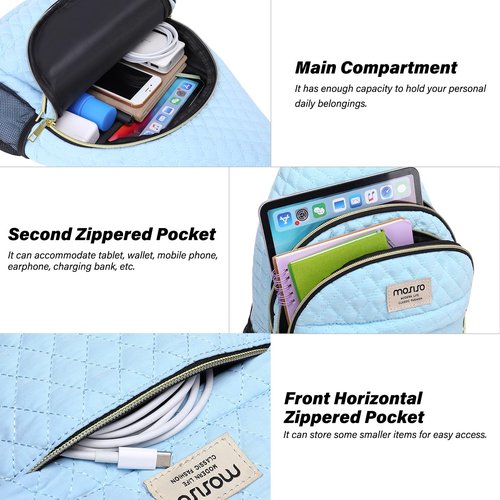 MOSISO Sling Backpack, Rhombus Quilted Crossbody Bag with Front Pockets Casual Chest Shoulder Travel Hiking Daypack Bag, Air Blue