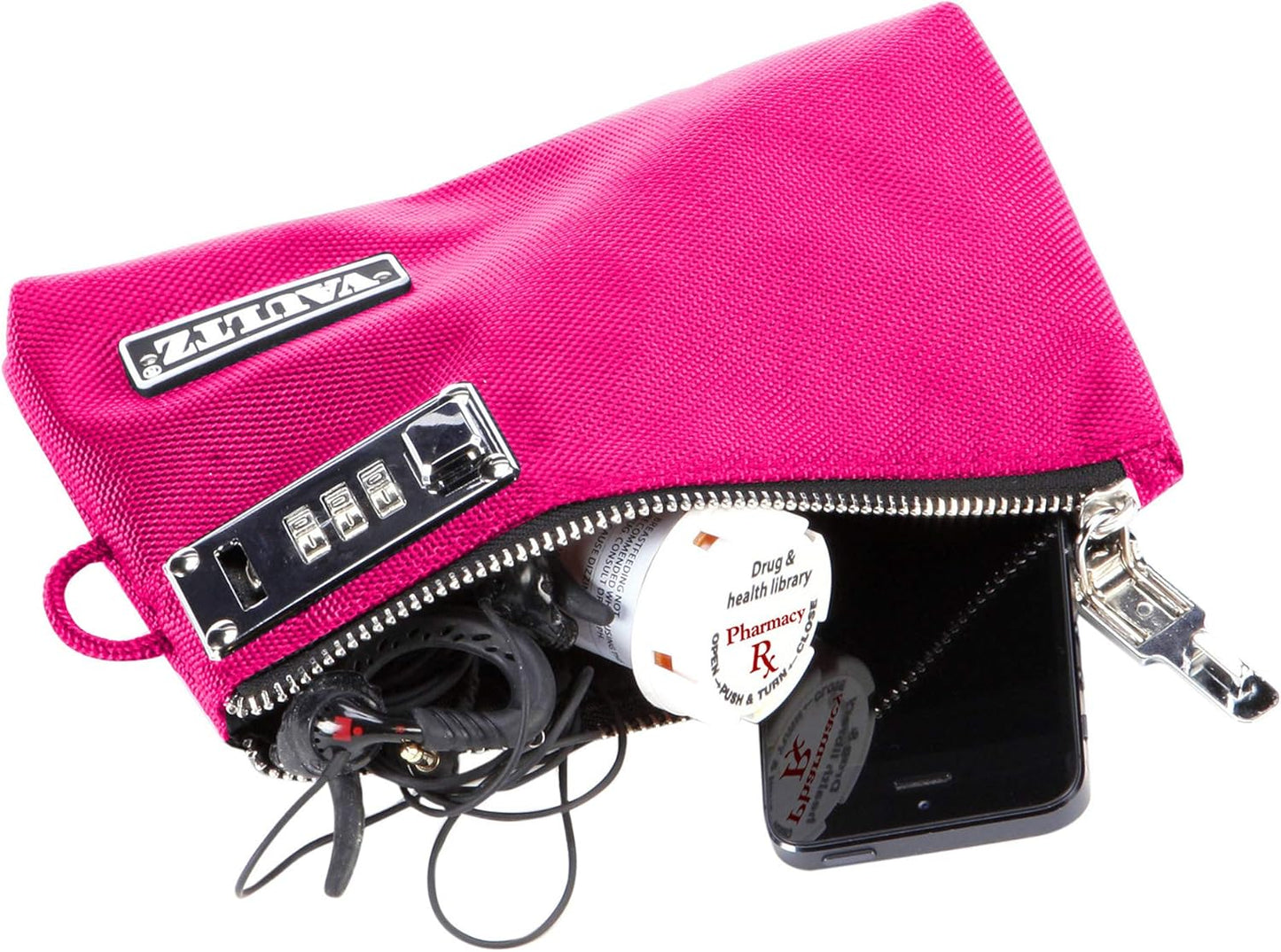 Vaultz Money Bag with Lock - 5 x 7 Inch, Men & Women's Locking Accessories Pouch for Cash, Bank Deposits, Wallet, Medicine, Phone and Credit Cards - BERRY