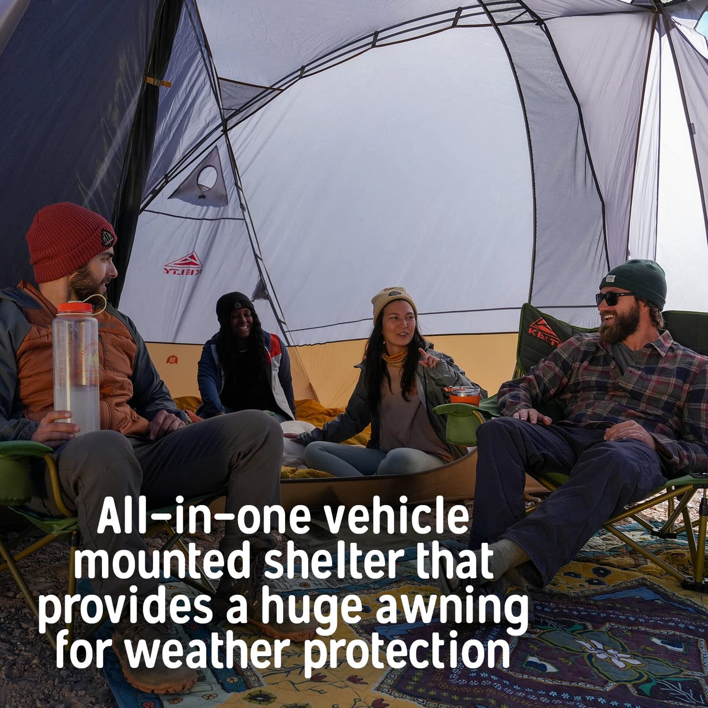 Kelty Caboose 4P Tent and Vehicle Awning Shelter, Universal Attachment for Vans, Trucks, SUVs, Standing Height Door, Massive Vestibule, Fully Freestanding, Designed in Sunny Colorado (2023)