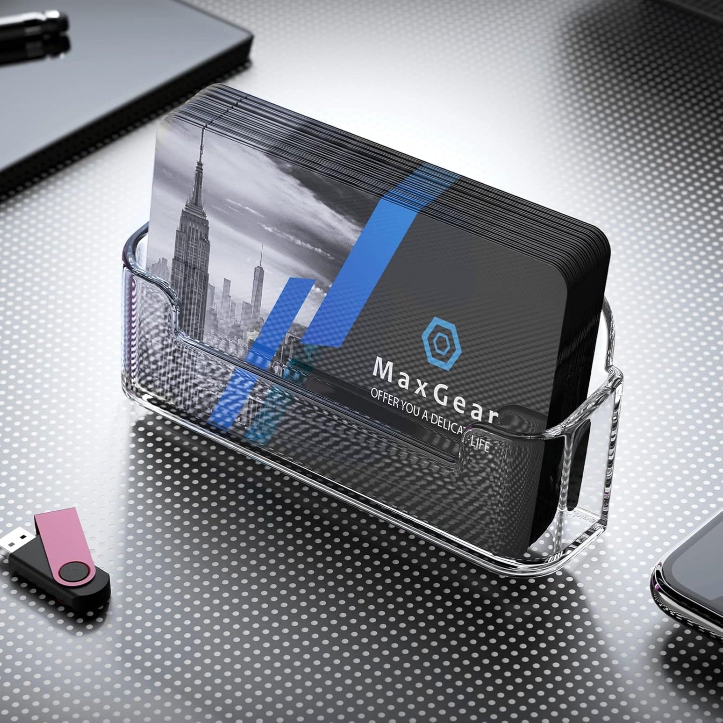 MaxGear 8 Pack Acrylic Business Card Holder for Desk, Clear Plastic Display Stand Fits 50 Business Cards, Elegant Desktop Organizer for Home and Office