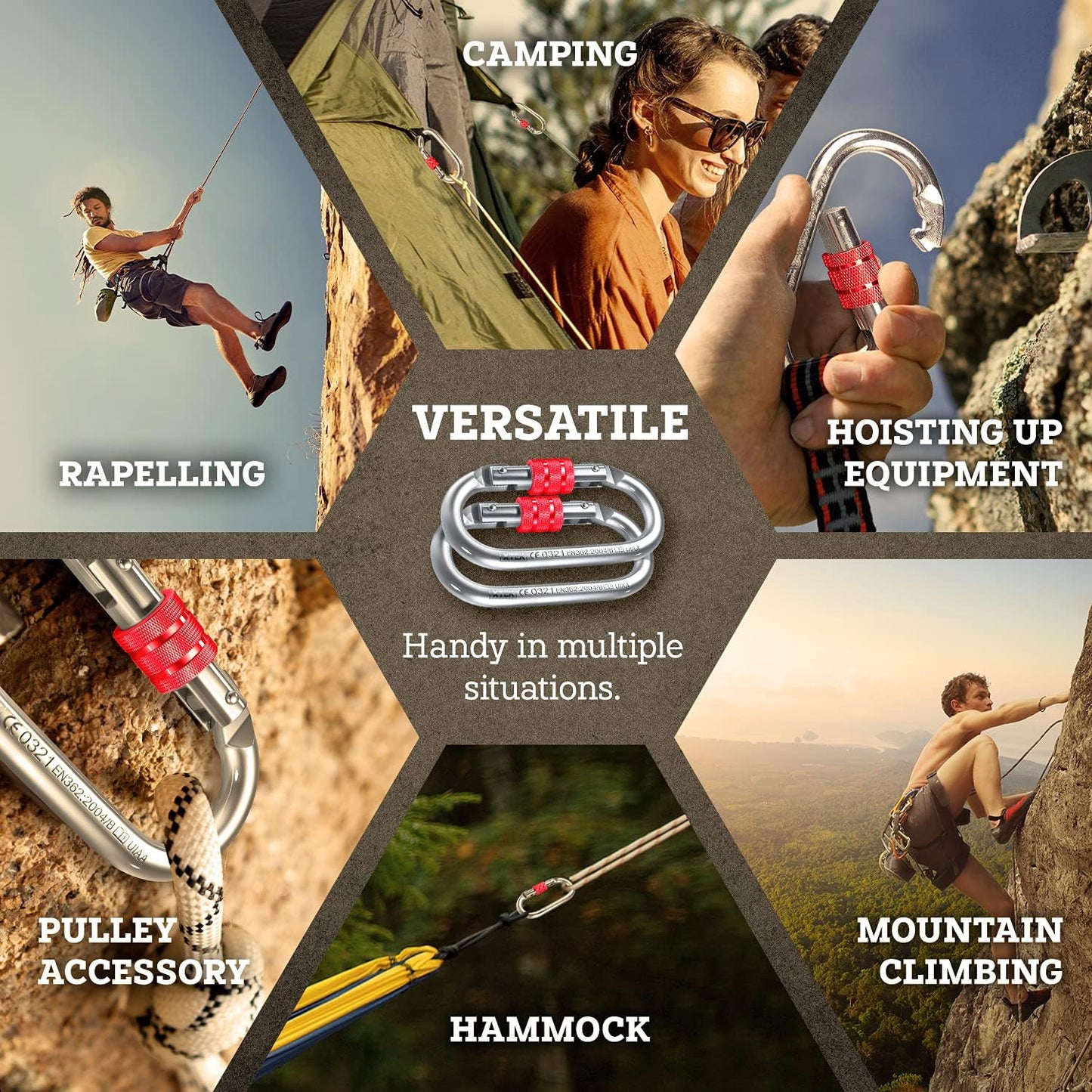 25kn Climbing Carabiner Clip - Heavy Duty O-Shape Steel Locking Caribeaner - UIAA/CE Certified Rock Climbing Gear - Strong Large Locking Oval Caribeener for Mountain Climbing
