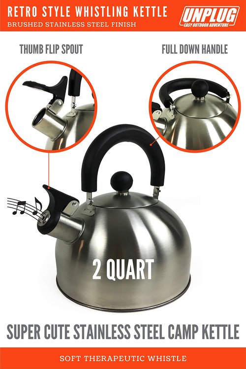 UNPLUG Camping Cooking Set | Cast Aluminum Camping Pots and Pans Set | Nonstick Triple Marble Coated Camping Cookware | Stainless Steel Retro Whistling Camping Kettle| Ideal Gas Stove Camping Mess Kit