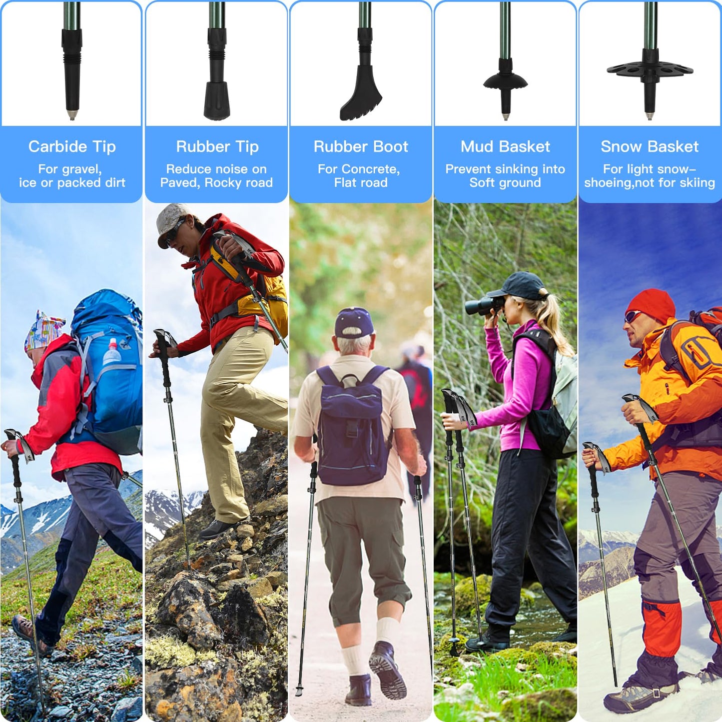 HUGSEE Trekking Poles Collapsible Hiking Poles for Men Women Upgraded Thickened Aircraft-Grade Aluminum Alloy Trekking Sticks Folding Walking Sticks with Tip Kits Carrying Bag, 2 Pack Dark Green