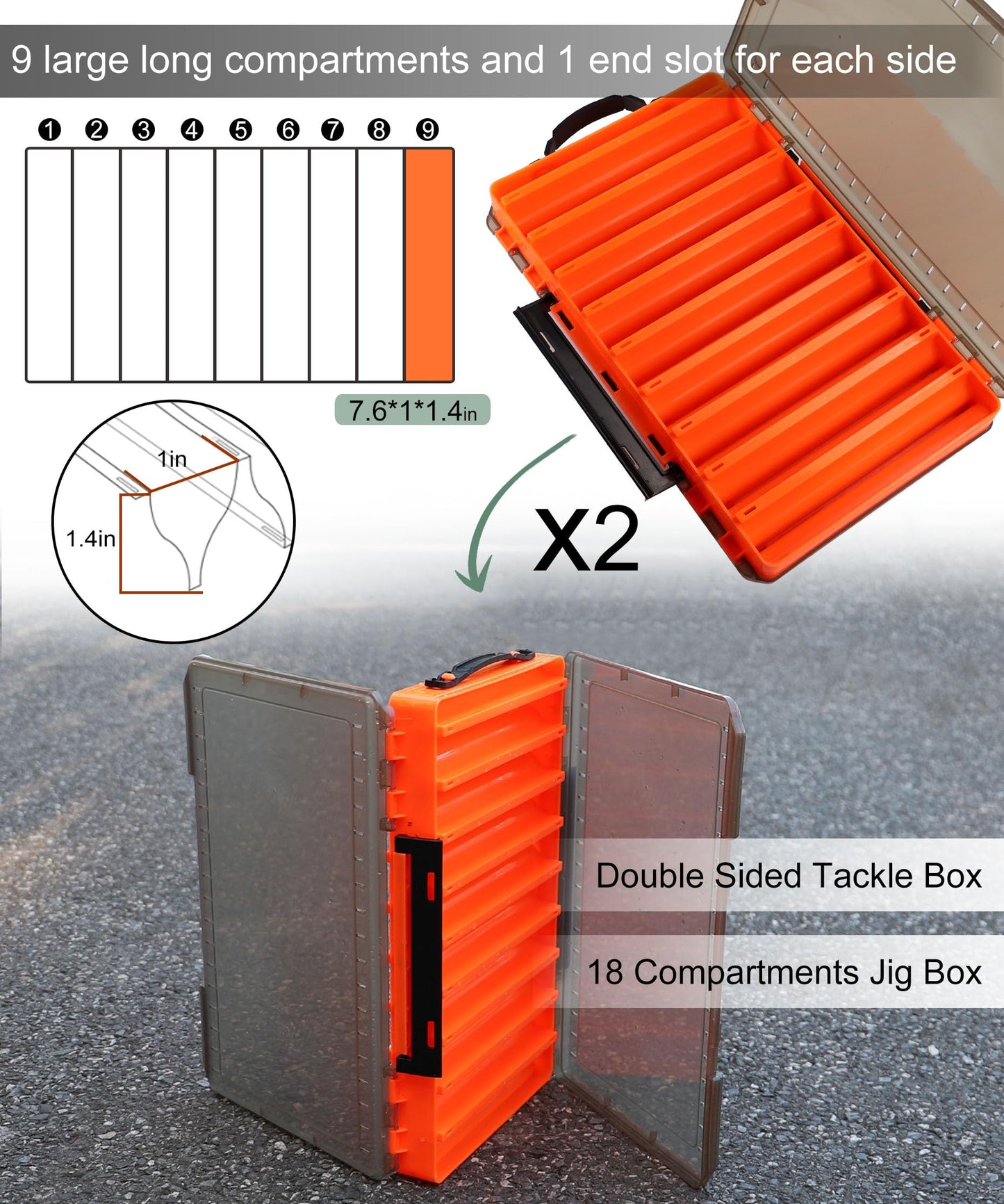 Uxwuy Fishing Lure Box Double Sided Tackle Box 18 Compartment Lure Box 3700 Tackle Tray Crankbait Storage Spinner Bait Tackle Box Large Bait Box