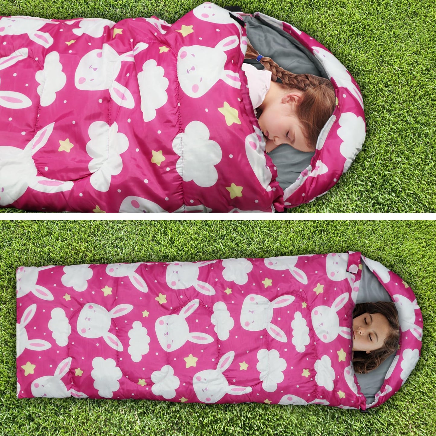 Kids Sleeping Bags - Camping Sleeping Bags with Carry Bag - Compact Sleeping Bag for Hiking, Backpacking 3 Season Warm & Cool Weather, Lightweight Waterproof Outdoor Travel for Boys Girls (Pink)