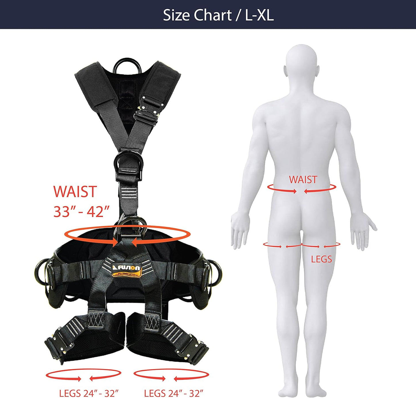Fusion Climb Tac Rescue Tactical Full Body 3d Eva Padded Heavy Duty Adjustable Zipline Harness 23kn