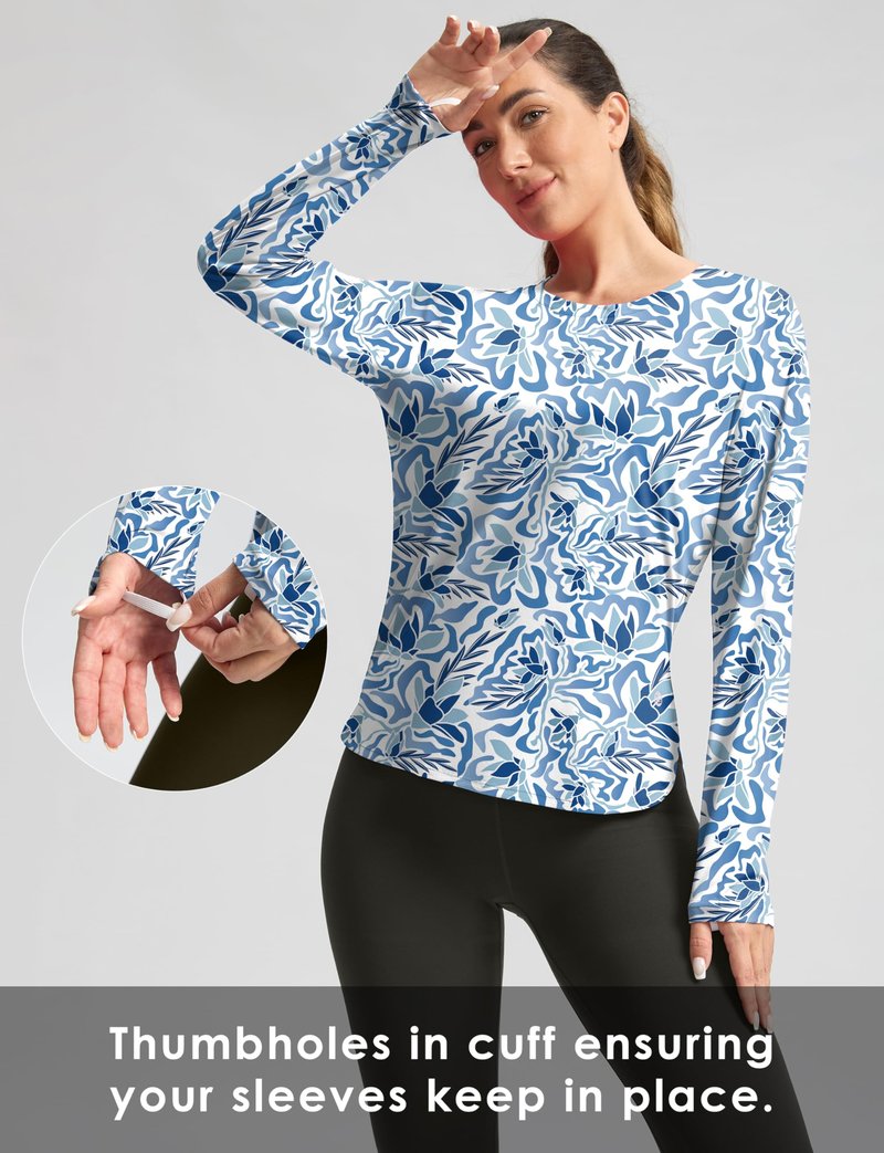 Women's Sun Shirts UPF 50+ Long Sleeve UV Protection Shirt Lightweight Quick Dry Workout Hiking Tops for Women(Peri Blue Freesia,XXL)