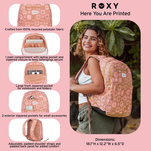 Roxy Women's Here You are Backpack | Travel | Vacation | Everyday Carry | 23L | Laptop Sleeve | Padded Straps, Camel Sunsquare AX, One Size