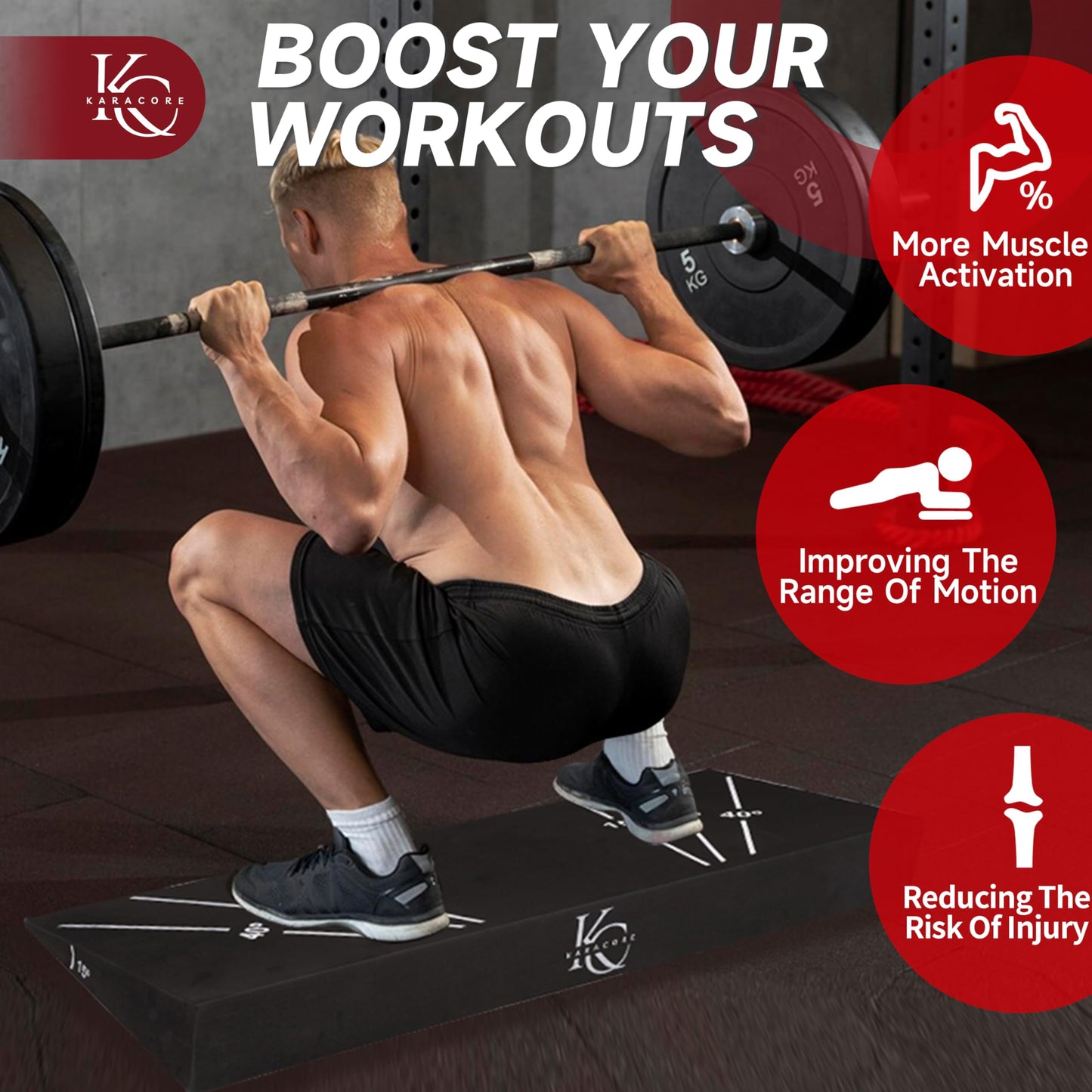 KaraCore Squat Wedge 15°-40° Slant Board with 5 Resistance Bands - Extra-Wide, Non-Slip Board for Deep Squats & Calf Stretching - 1000lb Capacity