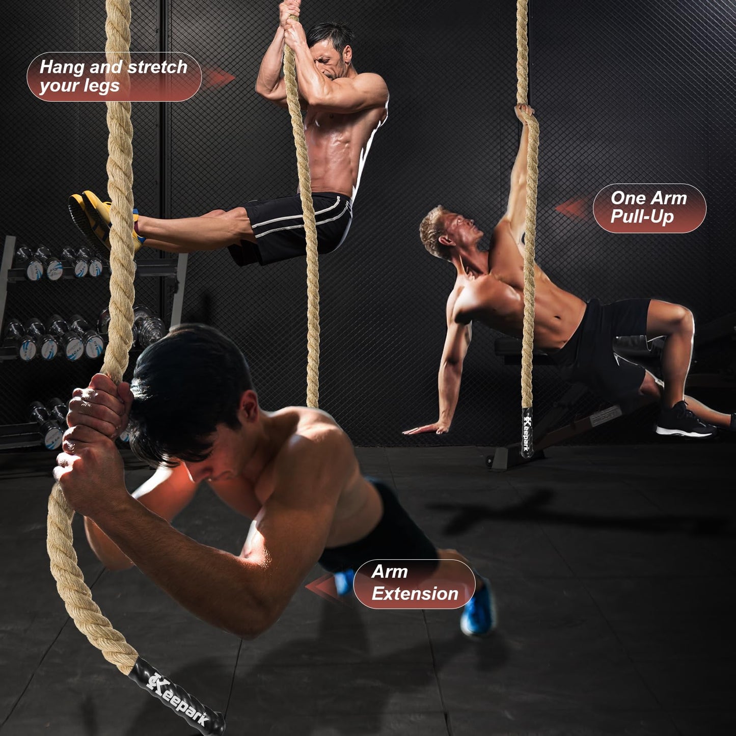 Keepark 10ft Gym Climbing Rope - Natural Hemp Rope Climbing Rope1.5 Inch in Diameter No Mounting Bracket Included