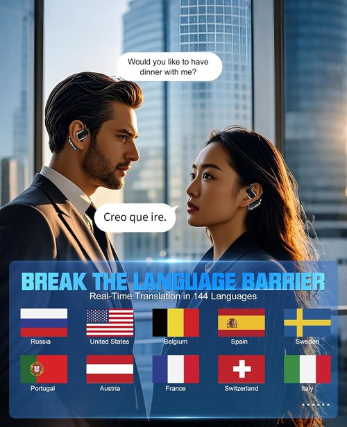 AI Translation Earbuds Real Time, 2025 Upgraded 144 Language Translator Earbuds 3-in-1 Translation Headphones, Translation Device for Travel Business Learning Compatible with iOS and Android