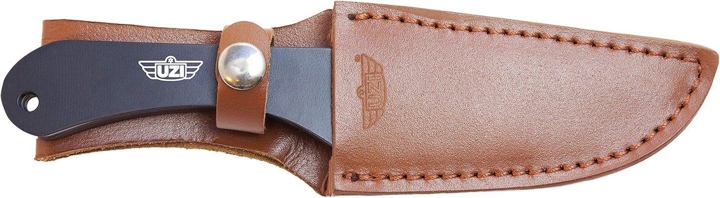 Uzi Three Piece Throwing Knife Set w/Leather Pouch, 3 Black Stainless Steel Blades Pack with Belt Loop